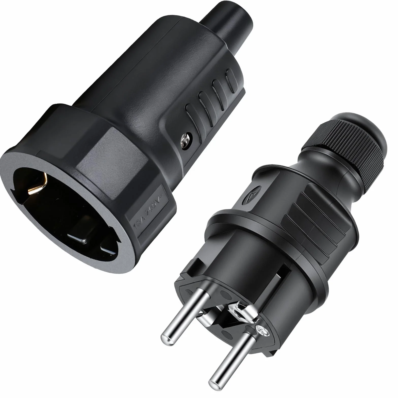 AXFEE 1 x wtyczka męska + 1 x wtyczka żeńska, 250 V 16 A gniazdo wtykowe wpuszczane, gumowa wtyczka P44, trwała i odporna na uszkodzenia, do użytku wewnątrz i na zewnątrz, czarna