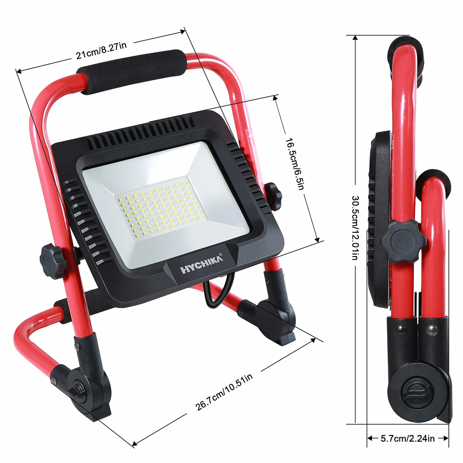 Reflektor budowlany LED 50 W, Hychika reflektor LED, 5500 lm, 6500 K, wodoszczelny IP65, obrotowy, kabel 3 m, z wtyczką do warsztatu, na plac budowy itp