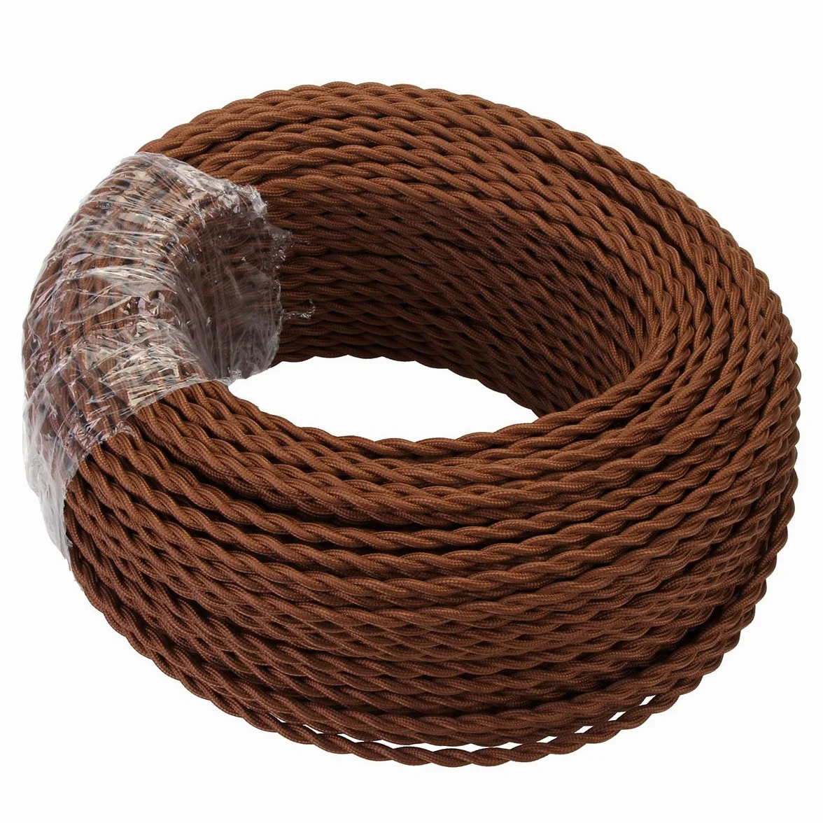 GreenSun Kabel zasilający, tekstylny, 3-żyłowy, 20 m, 3 x 0,75 mm², kabel tekstylny, oplot tekstylny, kabel zasilający, 3-biegunowy, 3-żyłowy kabel elektryczny, kabel do lampy, do lamp, kolor kawowy
