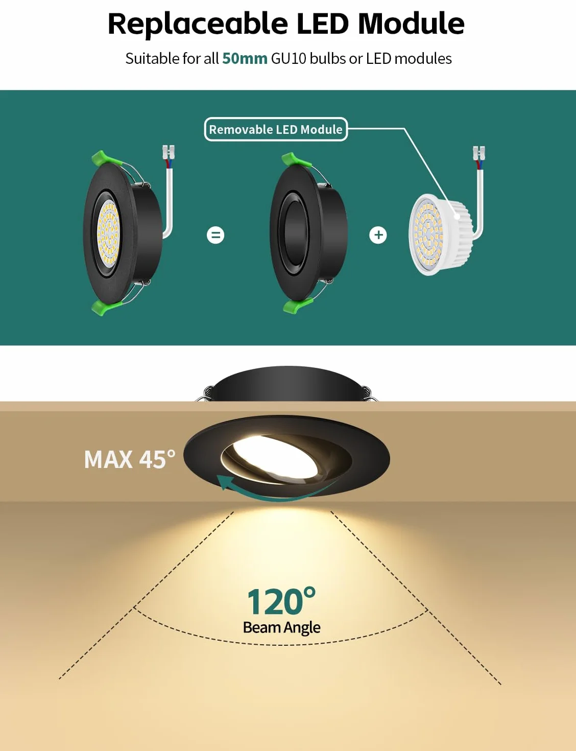 KYOTECH reflektory LED wpuszczane z możliwością ściemniania 68–80 mm 5W IP44, ultracienkie, neutralna biel 4000K, wodoszczelne rotacyjne o 45° reflektory sufitowe do łazienki, czarne, zestaw 6 sztuk