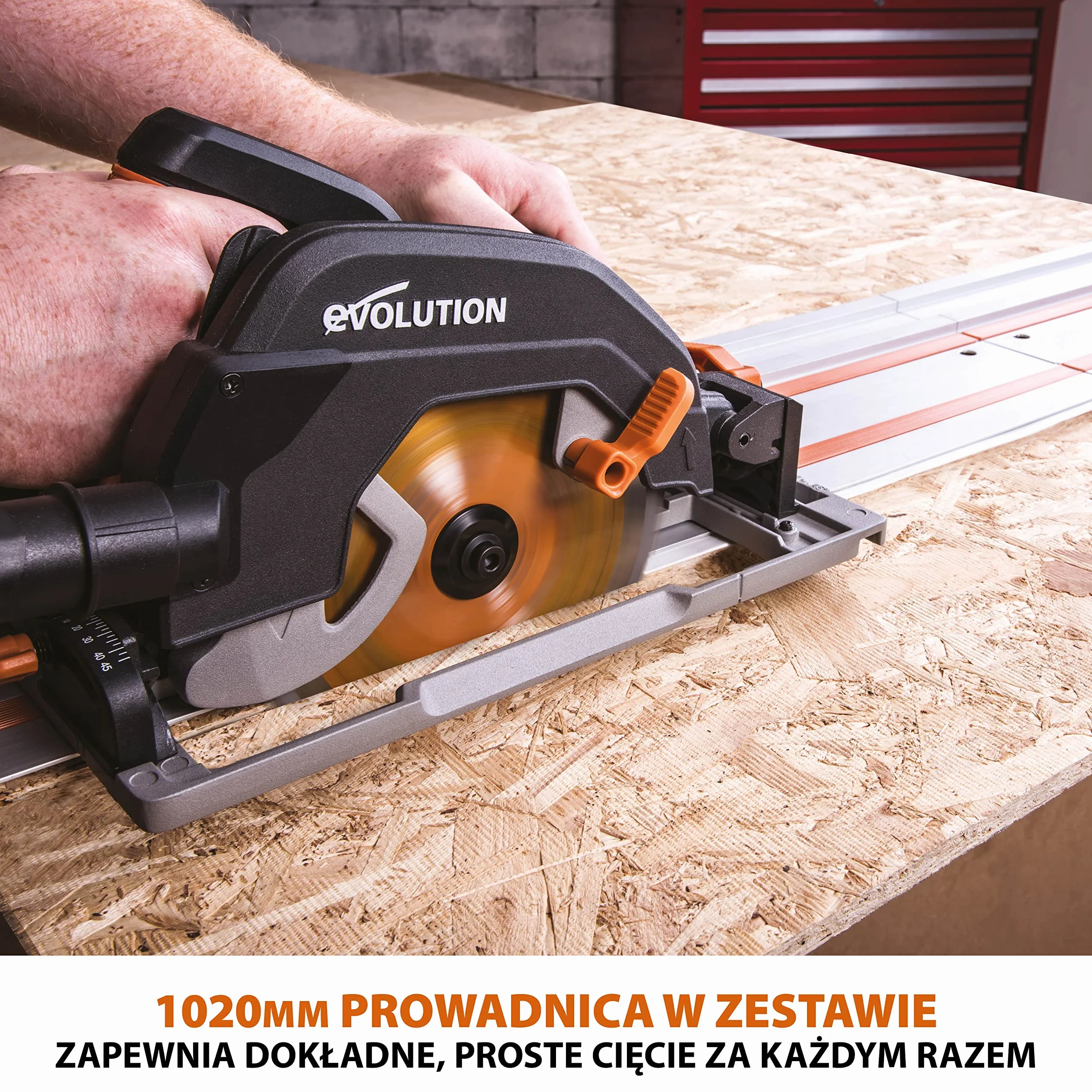 Evolution Power Tools R185CCSX Piła tarczowa i prowadnica do różnych materiałów, tnie drewno, drewno z gwoździami metal stal aluminium plastik, opcja odchylenia, w zestawie prowadnica 1020 mm, 185 mm