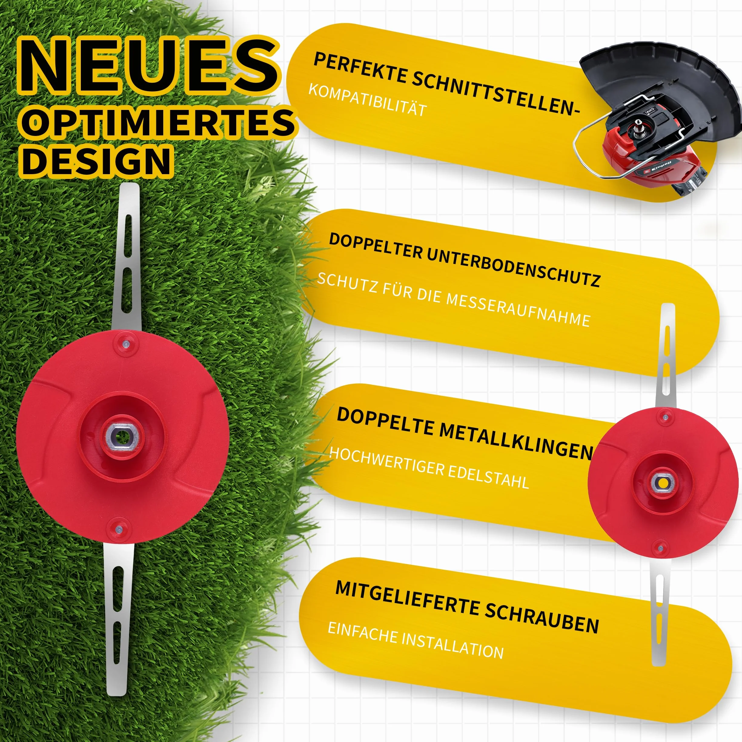 Metalowy nóż do podkaszarki – nóż zapasowy ze stali nierdzewnej – pasuje do Einhell GE-CT 18 LI, Gardol GAT-E 20 LI, Mr. Gardener AT 1824 KS Li PXC, GartenMeister GM LI-2025/40 (czerwony)