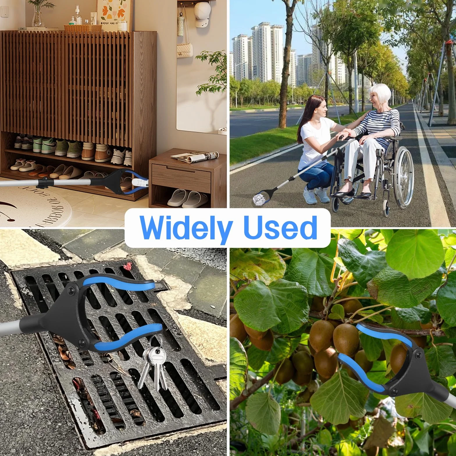 Szczypce chwytające 110 cm dla seniorów, stabilne, składane szczypce do śmieci z aluminium, obracana o 360°, chwytak do śmieci z magnetycznymi końcówkami, antypoślizgowa szczęka i wygodny