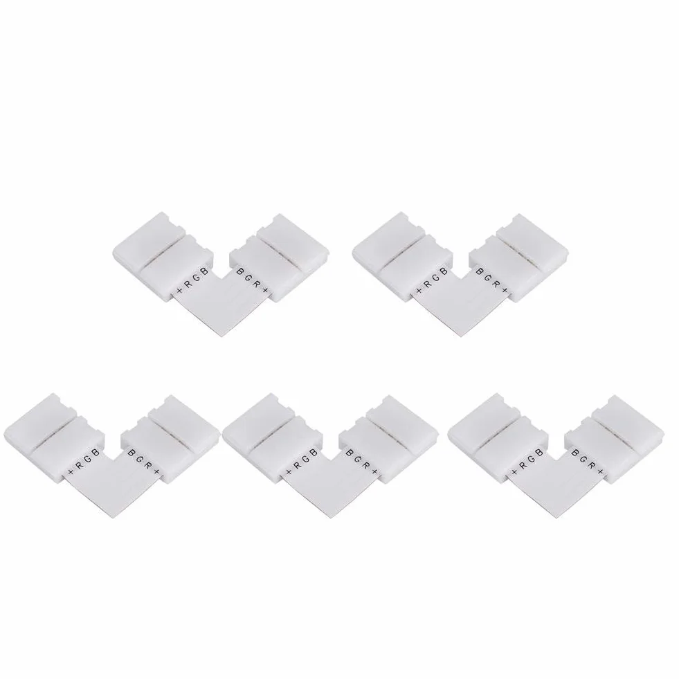 Fdit 5 szt. w kształcie litery L 4 piny 10 mm bez lutowania złącza narożne adaptery do taśm LED RGB 5050 RGB bez lutowania taśma świetlna LED 90 stopni złącza narożne
