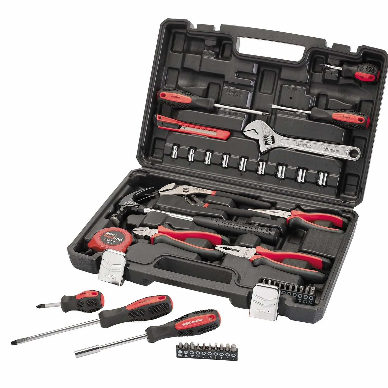 Draper 70382 zestaw narzędzi Redline (43 sztuki) zestawy narzędzi DIY, czerwony i czarny, jeden rozmiar