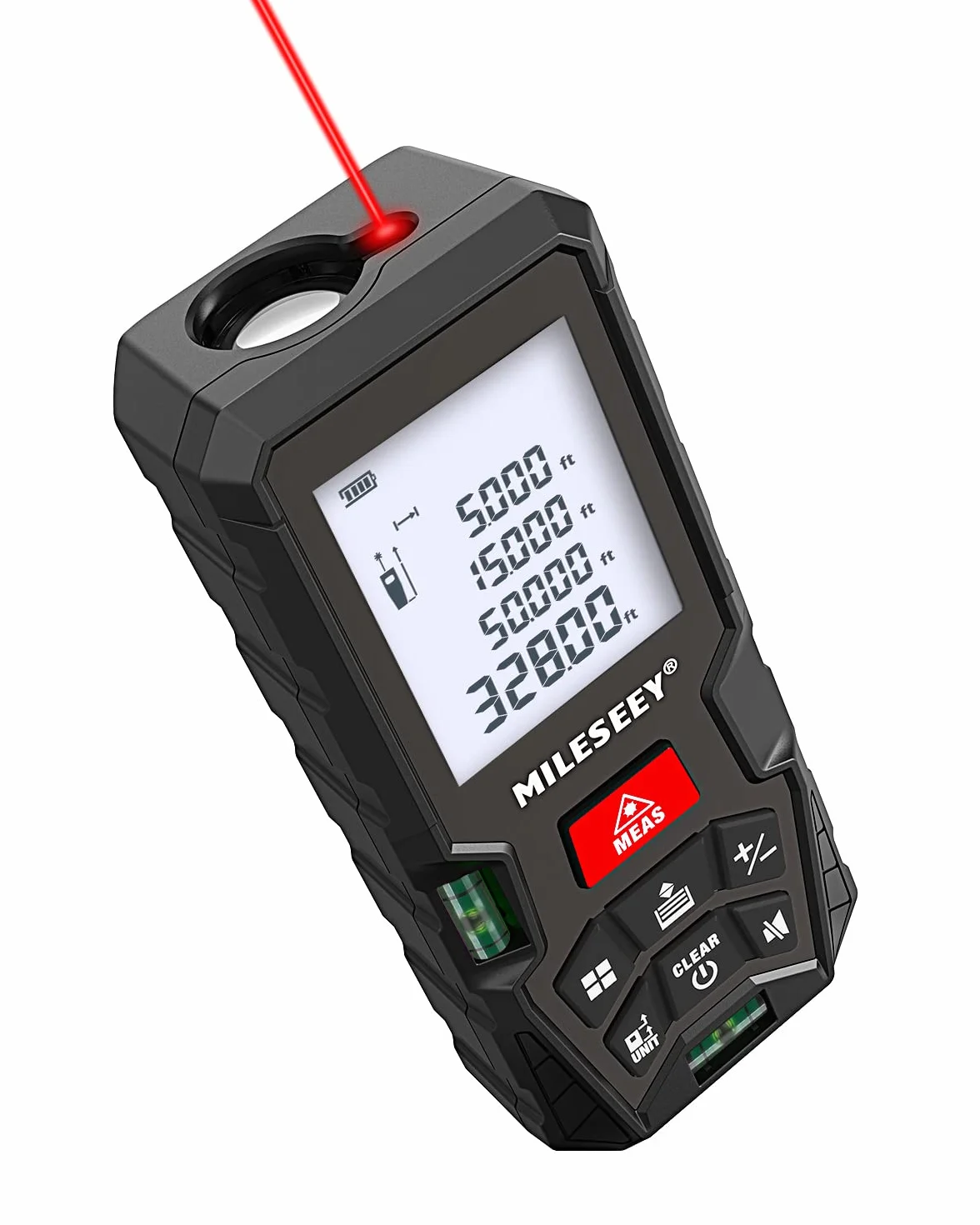 Dalmierz laserowy, MiLESEEY 100m Laser Meter z 2 poziomami pęcherzyków, dokładność±2mm, podświetlany ekran LCD i tryb Pitagoras, mierzy odległość, powierzchnię i objętość (D5T-100M)