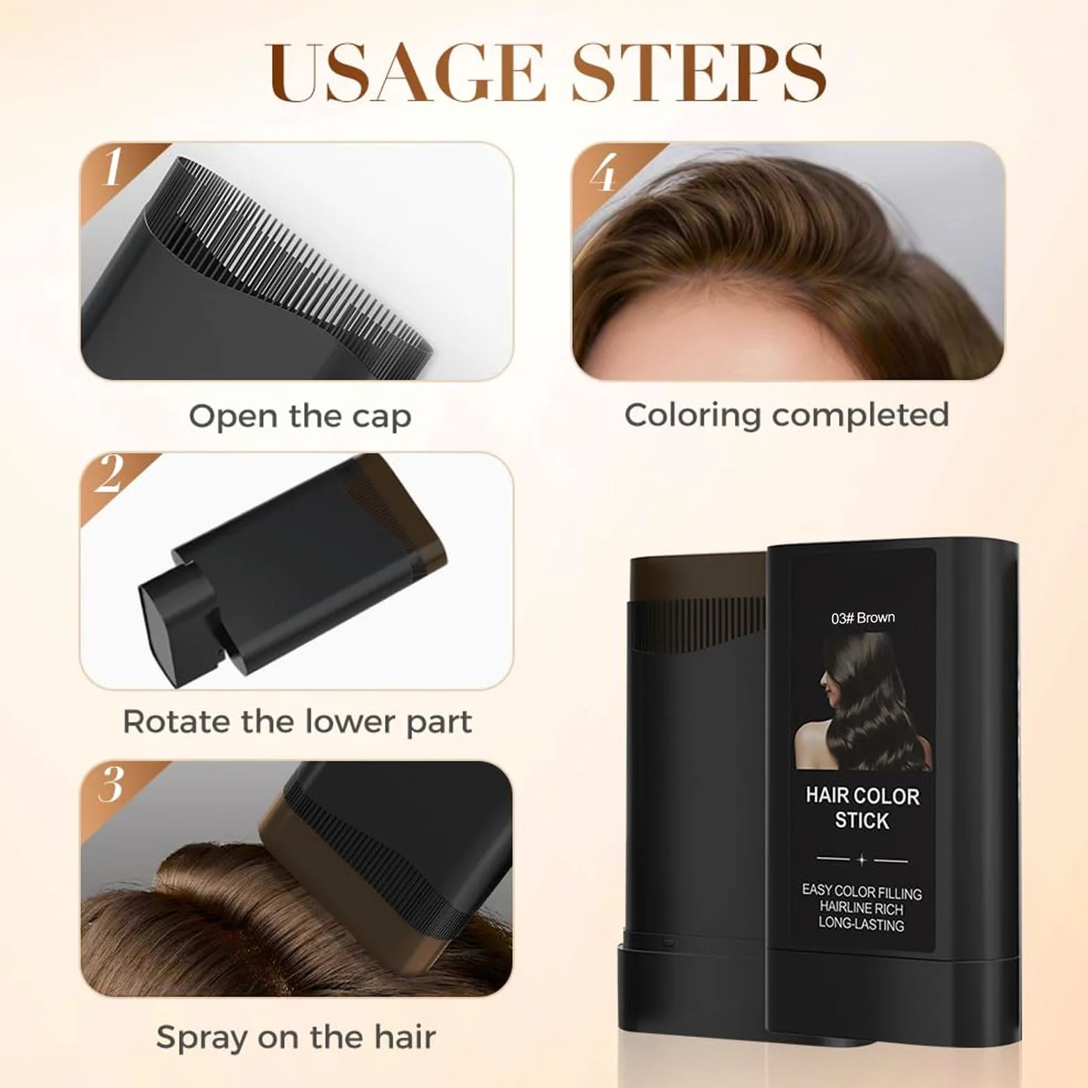 Hair Dye Comb, natychmiastowy kij do koloryzacji z wbudowanym grzebieniem, odporny na pot i farbowanie włosów, do zakrycia włosów, mężczyzn i kobiet (brązowy)