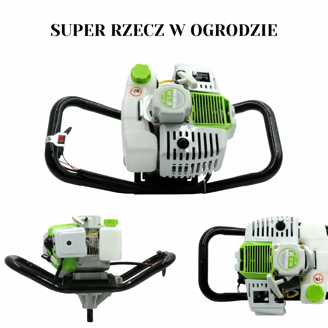 BASS POLSKA Wiertnica Glebowa Spalinowa Moc 1,46 kW Jednocylindrowy Dwusuwowy Silnik 51,7 cc Zapłon CDI Wymienne Rozmiary Wietrła od 100 do 300 mm Ślimak do Gleby