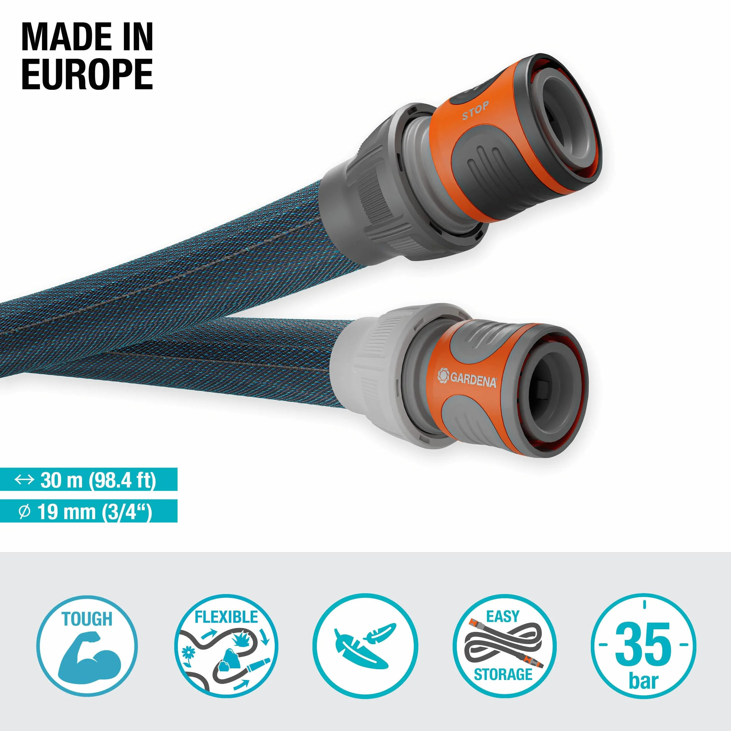 Gardena Liano Xtreme, 3/4 cala, zestaw 30 m: Wytrzymały wąż ogrodowy z materiału, do wew. kurków do wody, z wężem wewnętrznym PVC, niewielki ciężar, odporność na czynniki atmosferyczne (18484-20)