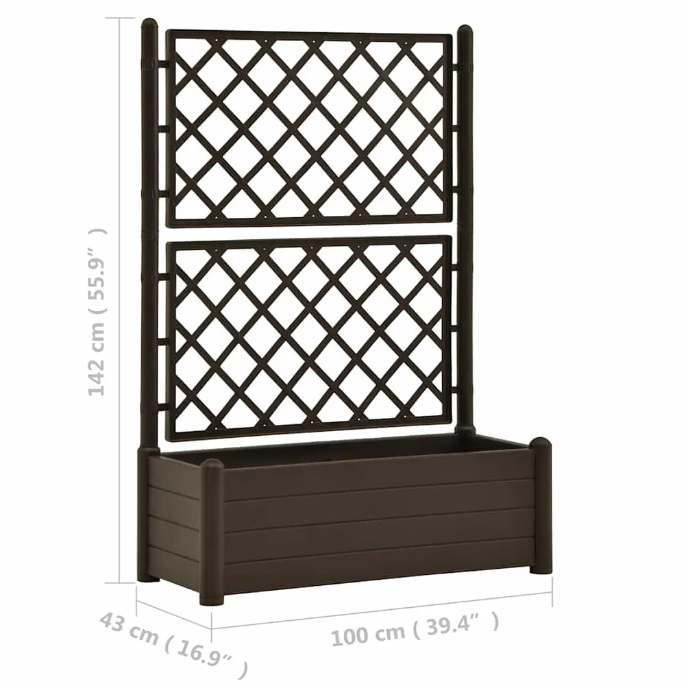 vidaXL Skrzynia na rośliny z trejażem 100x43x142 cm PP mokka