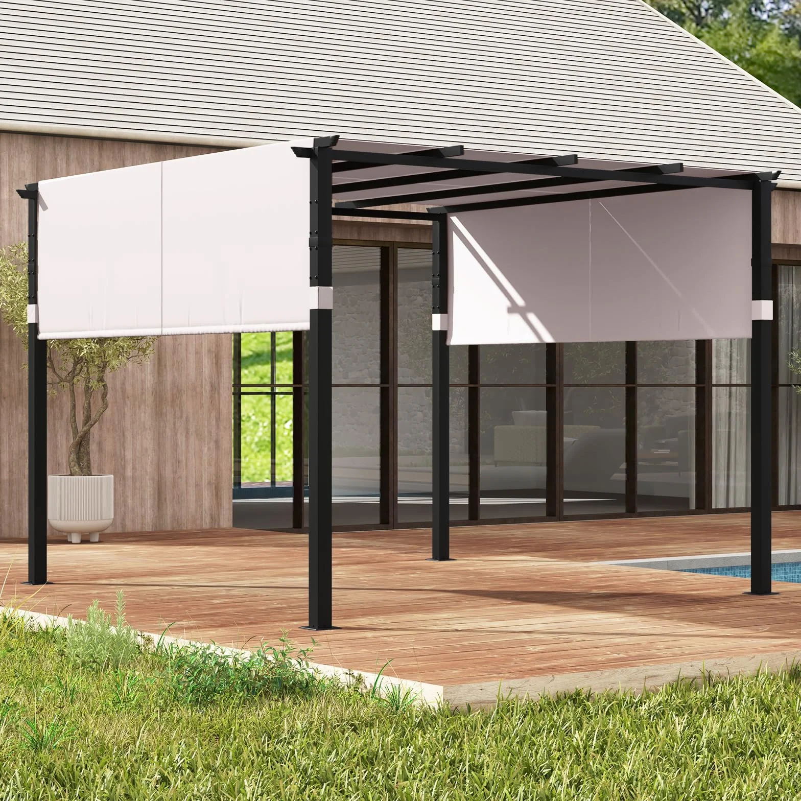 COSTWAY Pergola 3,05 x 3,05 m z regulowanymi dachami wodoszczelna metalowe kolumny