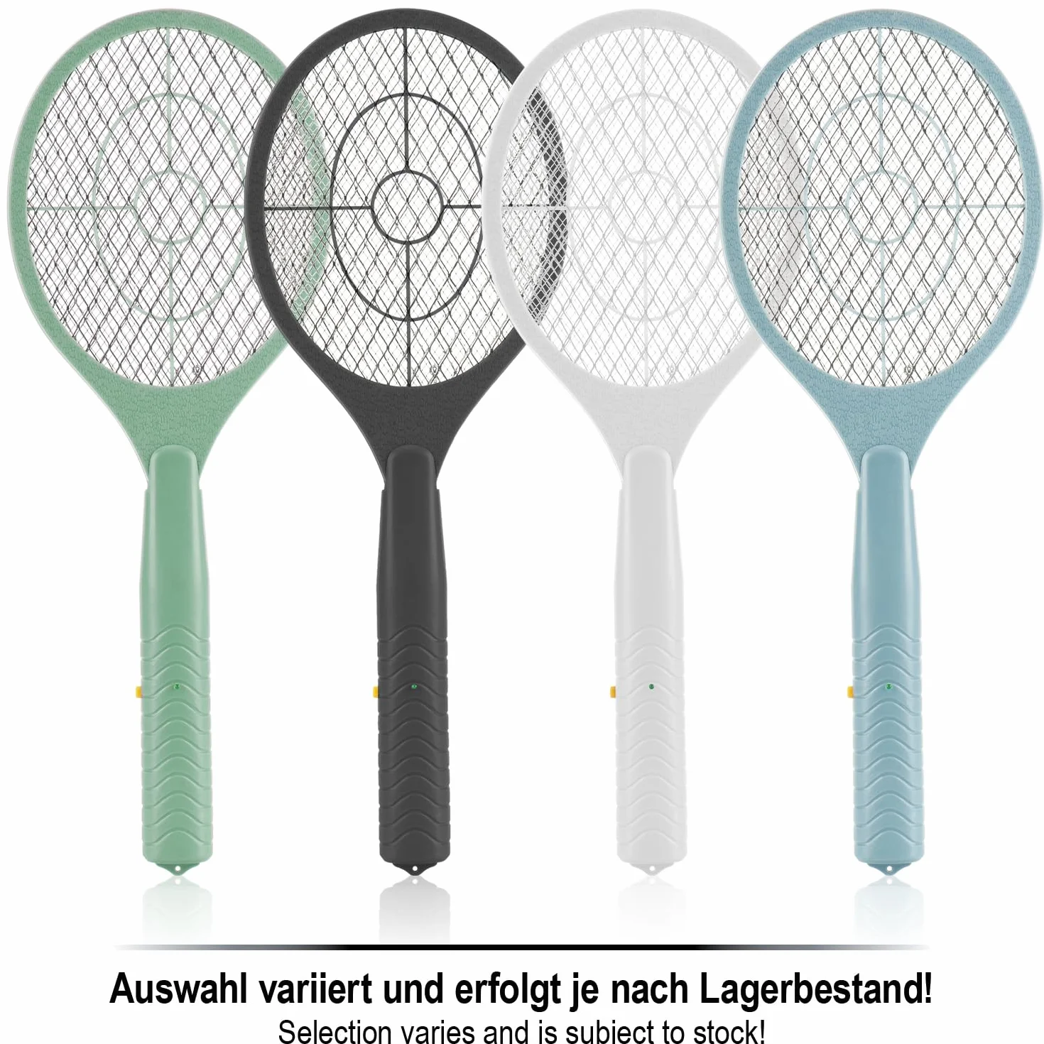 COM-FOUR® 2x Elektryczna Packa na Muchy 46 cm, Rakieta na Komary na Baterie, Urzadzenie do Zwalczania Owadów, Lapka na Muchy do Domu i Ogrodu [Kolory Losowe] (2 sztuki - mix kolorów)