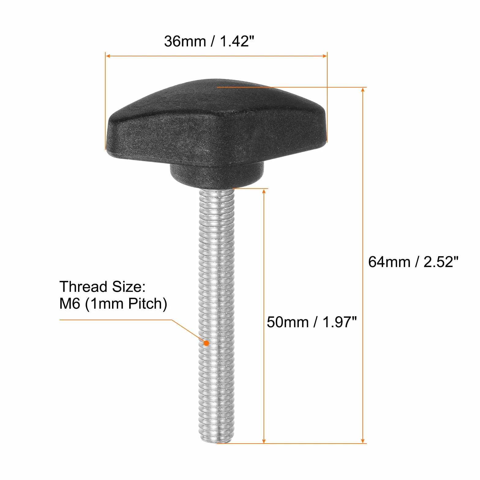 QUARKZMAN 4 sztuki gałek motylkowych T, śruby radełkowane, M6 x 50 mm, standardowy gwint zewnętrzny, guziki T z tworzywa sztucznego, uchwyty, gałki zaciskowe, uchwyt śruby radełkowane, czarne