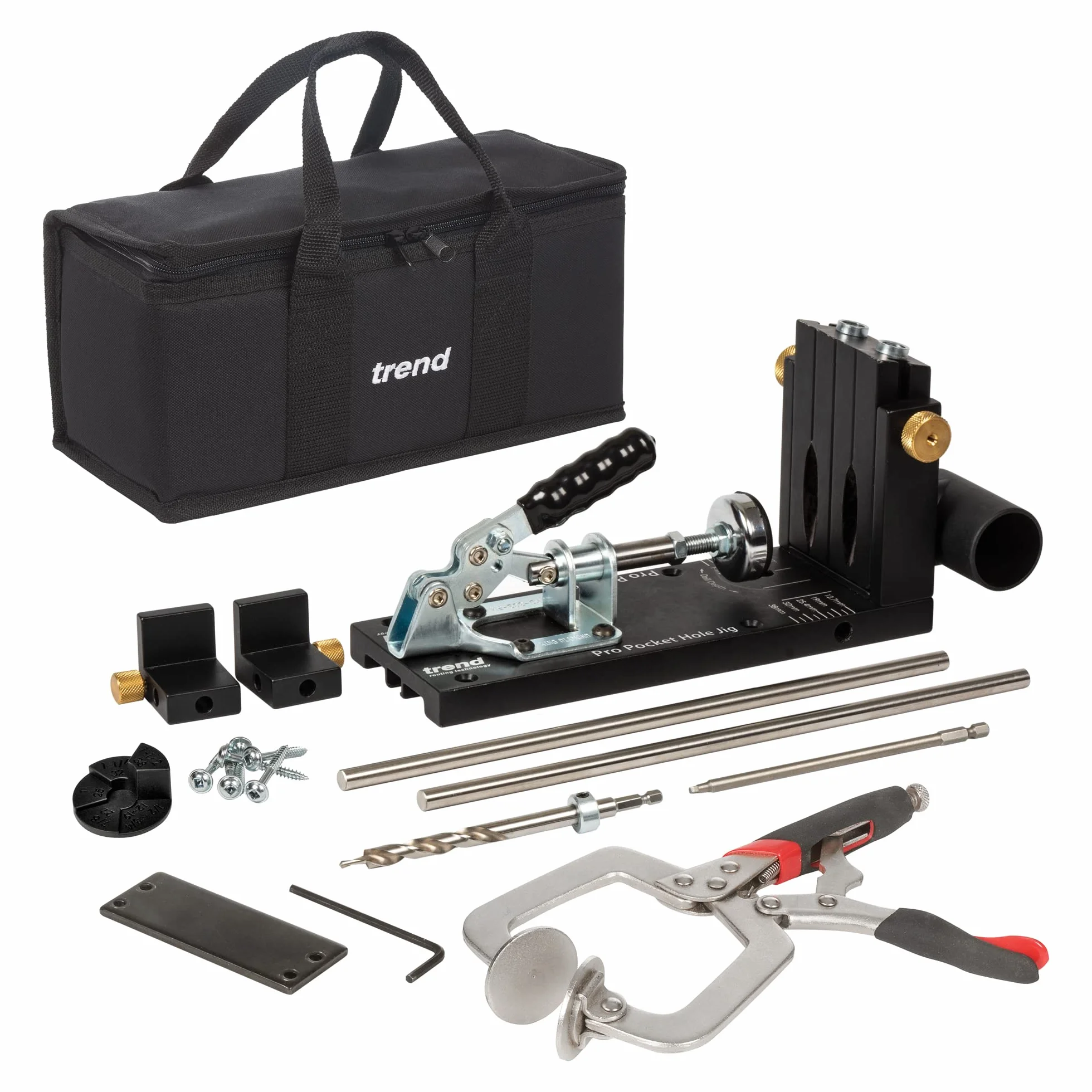 Trend Professional Pocket Jig Kit z torbą do przechowywania i 100 mieszanymi śrubami, PH/JIG/AK