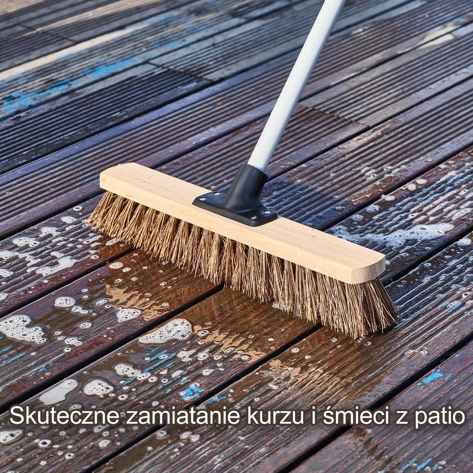 Mitclear 40cm Miotła Ogrodowa Heavy Duty z Długim Uchwytem(160cm), Miotła Ciężka, Miotła Pchana na Zewnątrz, Sztywna Szczotka z Naturalnym Włosiem Bassine, do Tarasów, Podjazdów, Garaży, Ogrodów