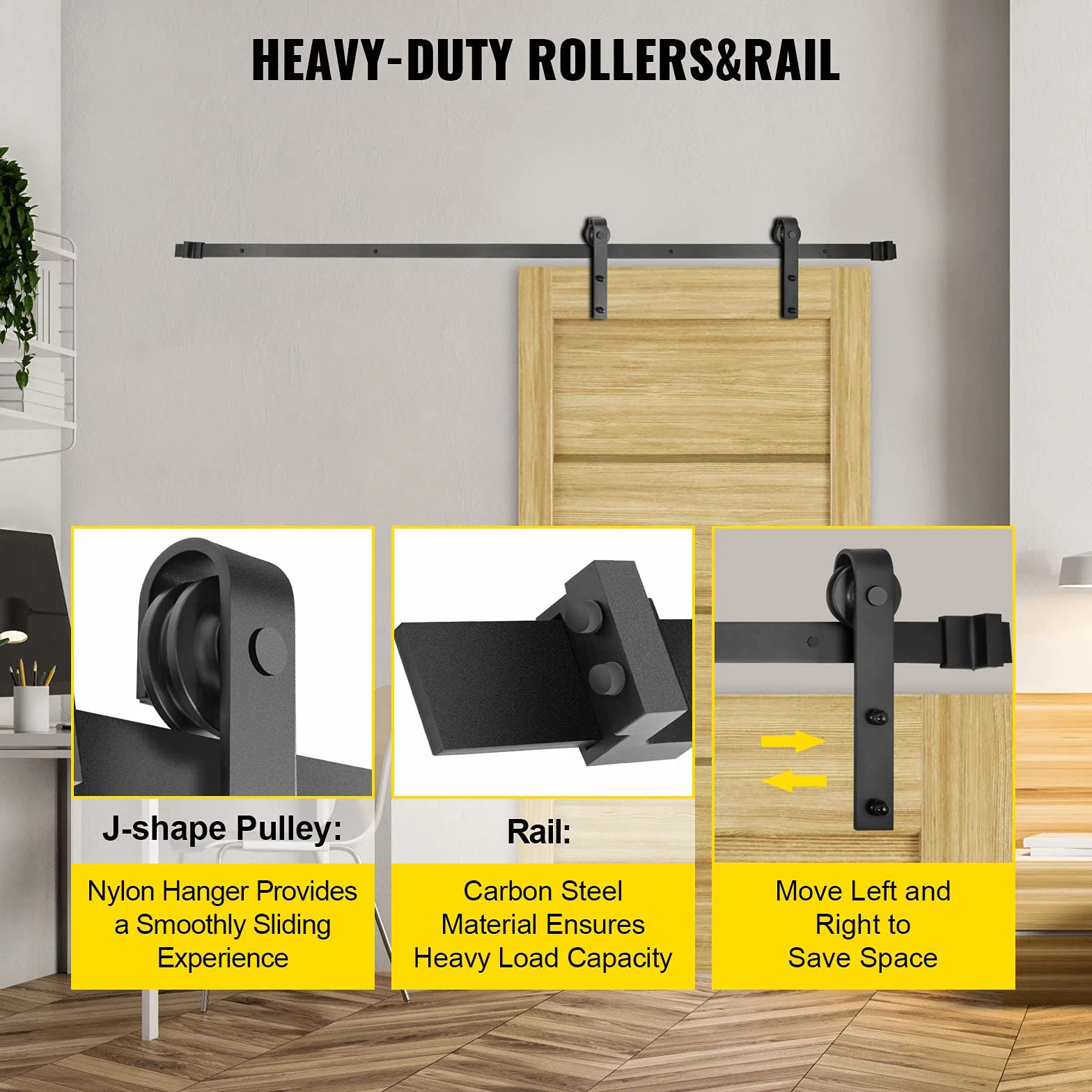 VEVOR Szyna do drzwi przesuwnych ze stali węglowej, zestaw szyn do drzwi stodołowych o długości 335 cm, system drzwi przesuwnych 150 kg, odpowiedni do pomieszczeń i na zewnątrz
