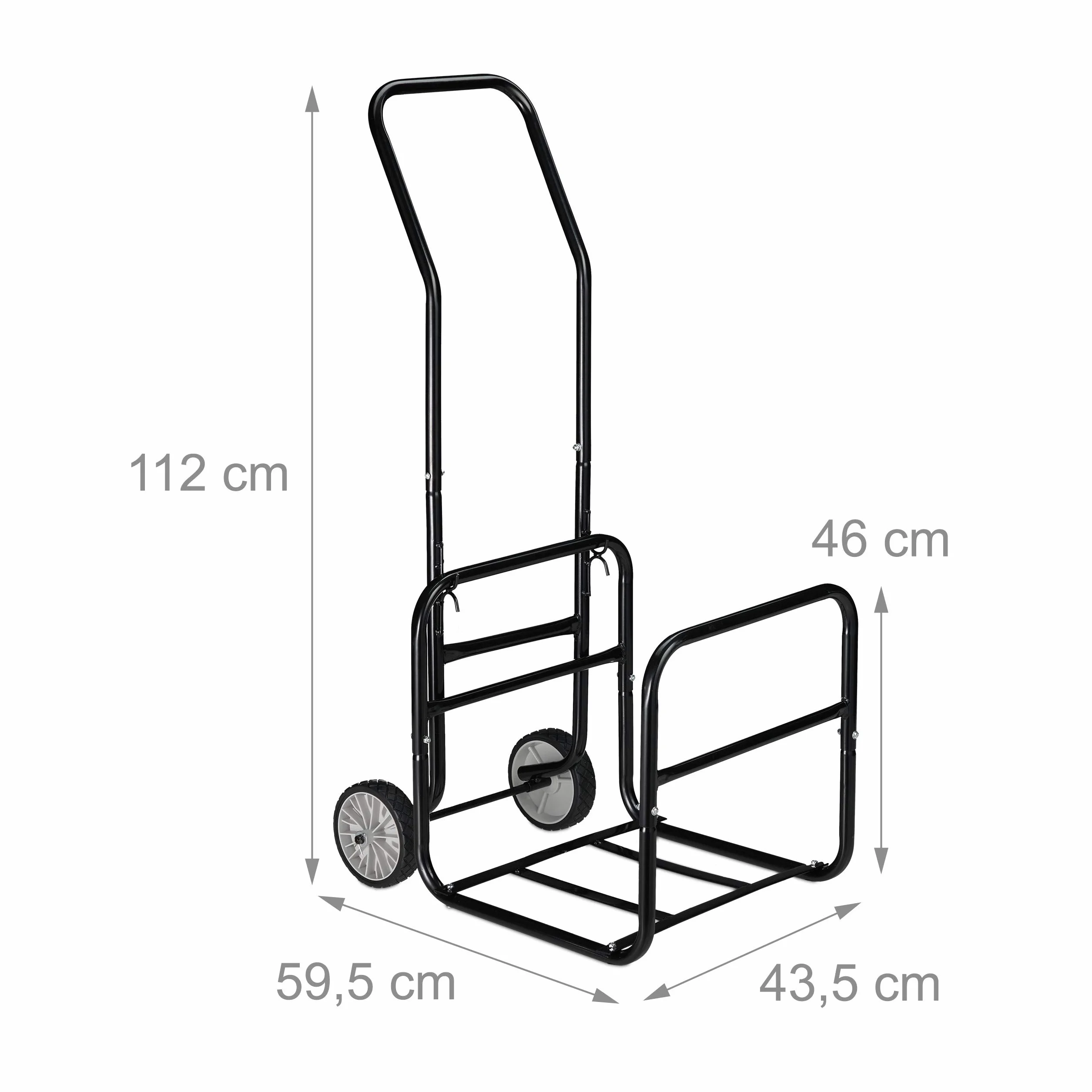 Relaxdays metalowy kosz na drewno 2w1, stojak na kółkach, do 45 kg, łatwy w transporcie, regał do przechowywania, czarny