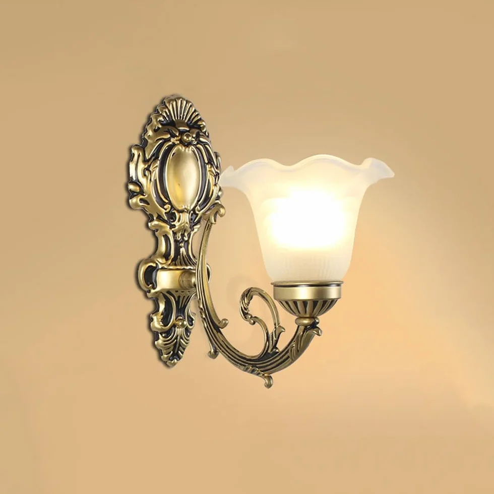 LED Kinkiet Ściany Vintage Retro Mocowany Oprawa z Mleczno-Białymi Szklanymi Abażurami do Salonu, Sypialni, Korytarza, E27 Styl Rustykalny Kwiatowy Średniowieczny