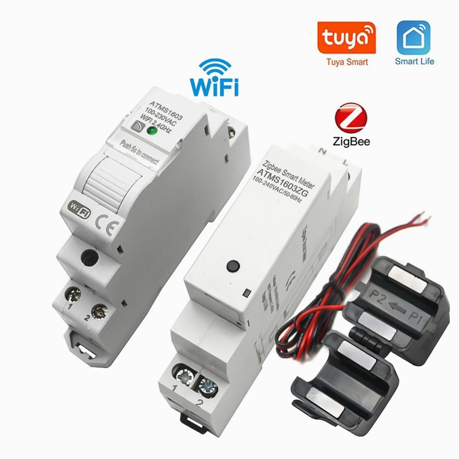 Tuya Smart WiFi Zigbee Licznik Energii Elektrycznej KWH Na Szynę Din Jednofazowy AC 50A 63A CT Miernik Prądu Przemiennego Aplikacja Monitor W Czasie Rzeczywistym Moc Monitorowanie Energii(Zigbee,63A)