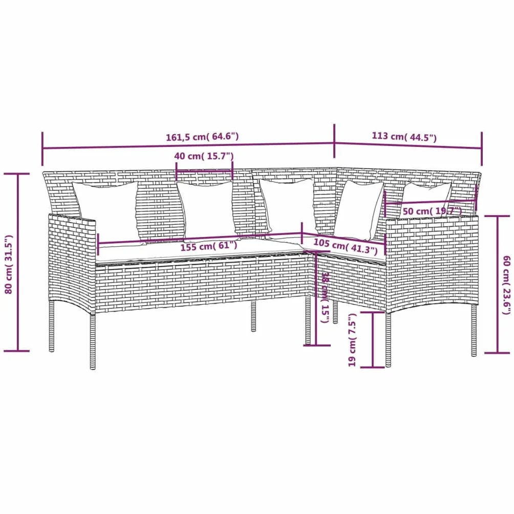 vidaXL Sofa w kształcie litery L, z poduszkami, polirattan, brązowa
