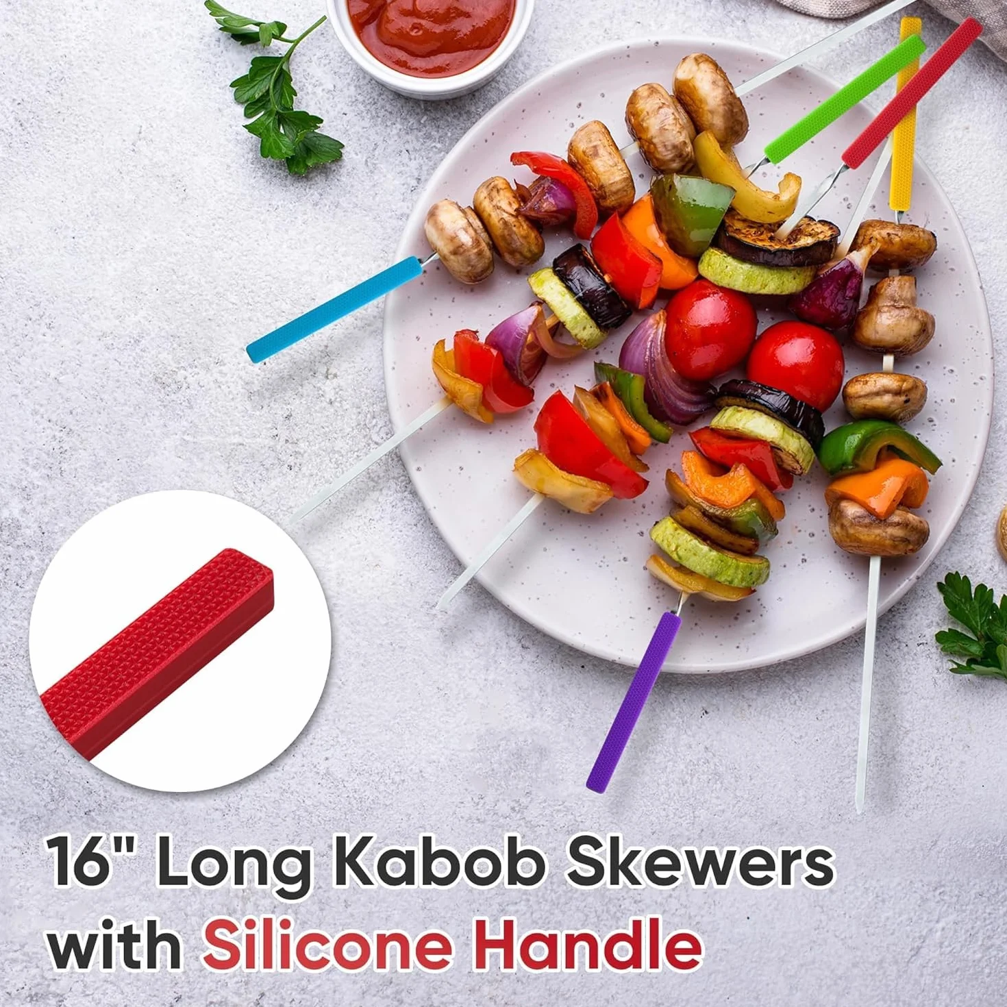 Szpikulce do grilla silikonowe 40 cm metalowe płaskie z torbą