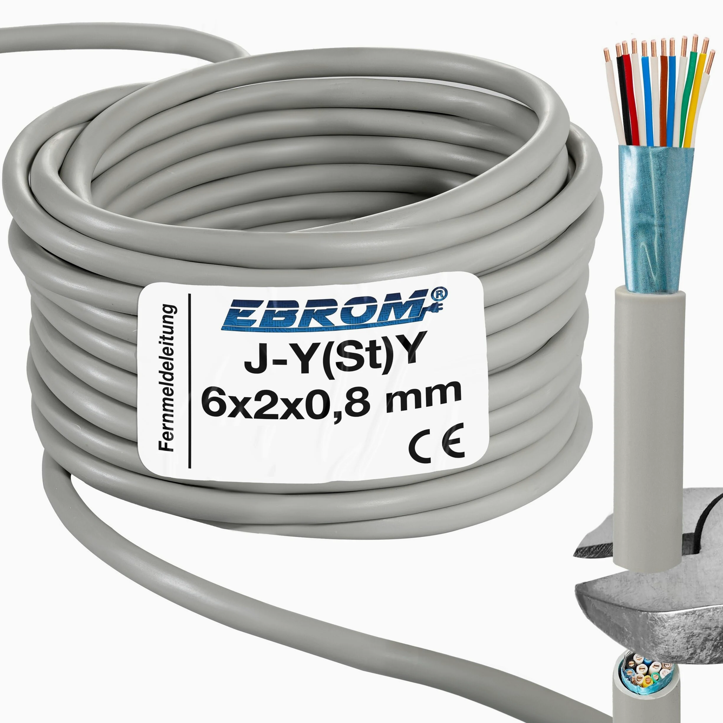 EBROM Przewód telekcyjny, kabel telefoniczny, transmisja danych J-Y (St) Y 6 x 2 x 0,8 mm, ekranowany – towar sprzedawany na metry z dokładnością do metra – wybór w odstępach 1 metra do 150 m, dostępne długości patrz wybór poniżej