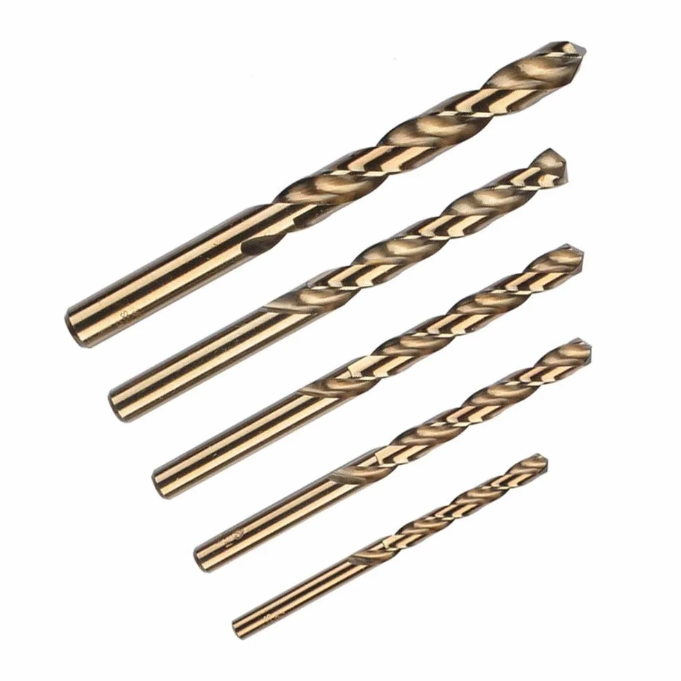 Wiertła 5 sztuk wiertło o wysokiej twardości do metalu stal HSS M35 kobaltowe wiertło spiralne Bit 1mm 2mm 3mm 4mm 5mm akcesoria do elektronarzędzi ręcznych