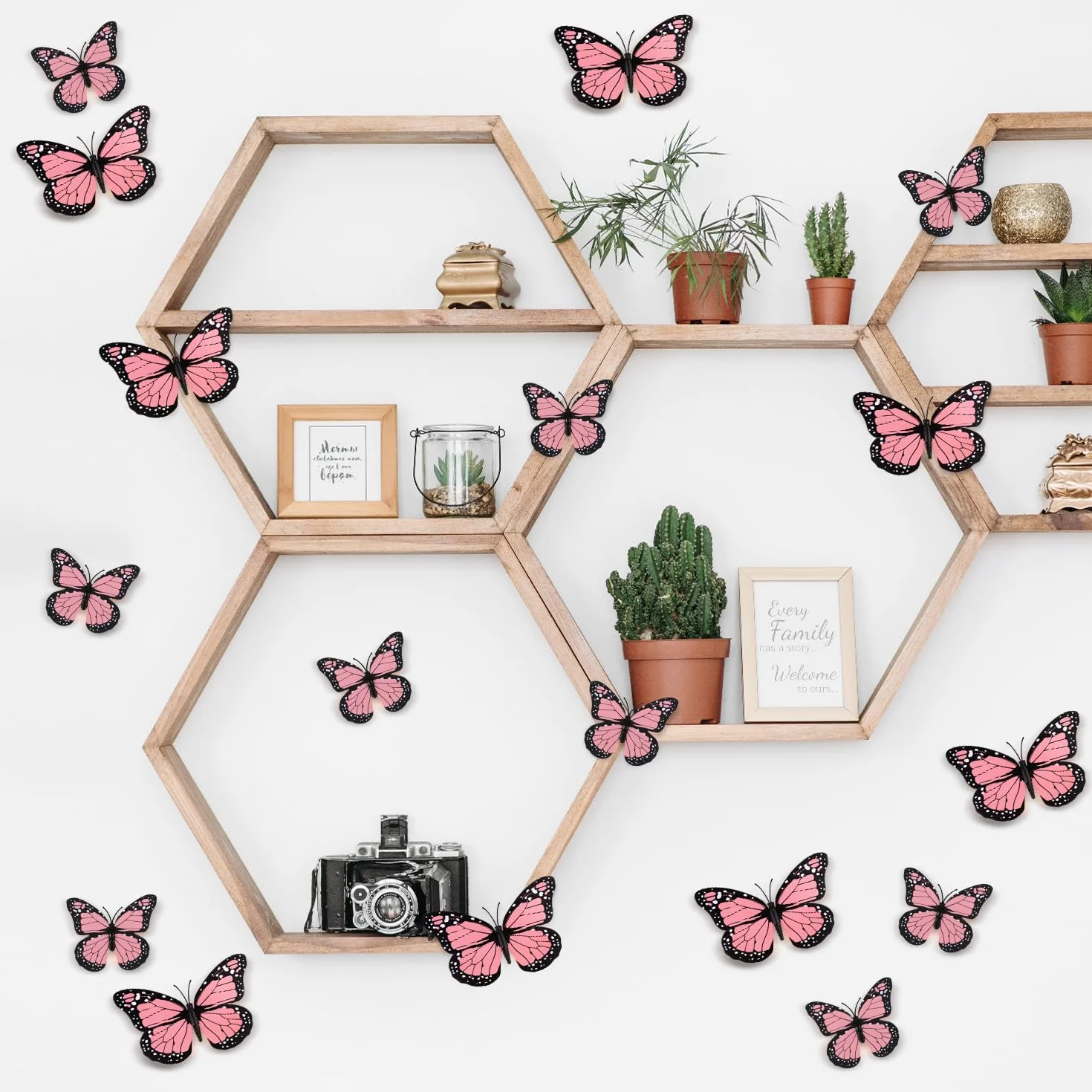 24 Szt. Magnesy Motyl Monarcha, Sztuczny Dekoracje, Naklejki Scienne 3D Motyl Naklejka do Rzemiosla Sciany Domu Wystroju Sztuki Lodówki Halloween Urodzin Imprezy (Rózowy)