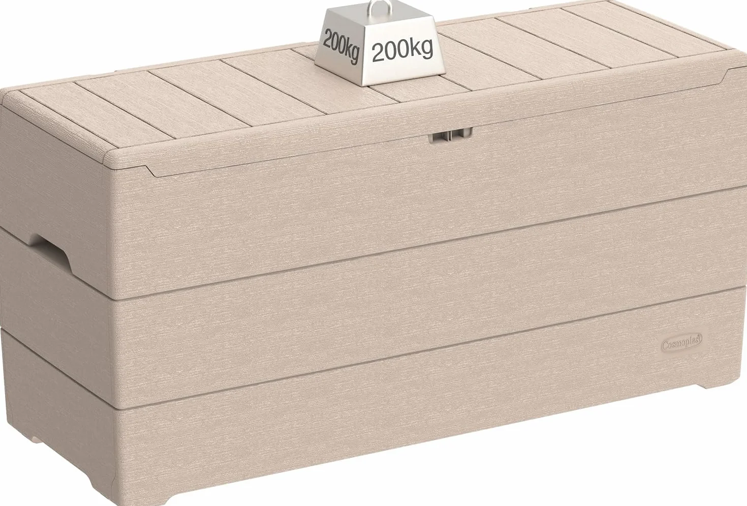 Duramax Cedargrain Durabox plastikowe pudełko do przechowywania, organizer na meble ogrodowe, zamykana pokrywa, plastikowe pudełko na poduszki z kółkami i uchwytami, pudełko na patio, ciepły taupe