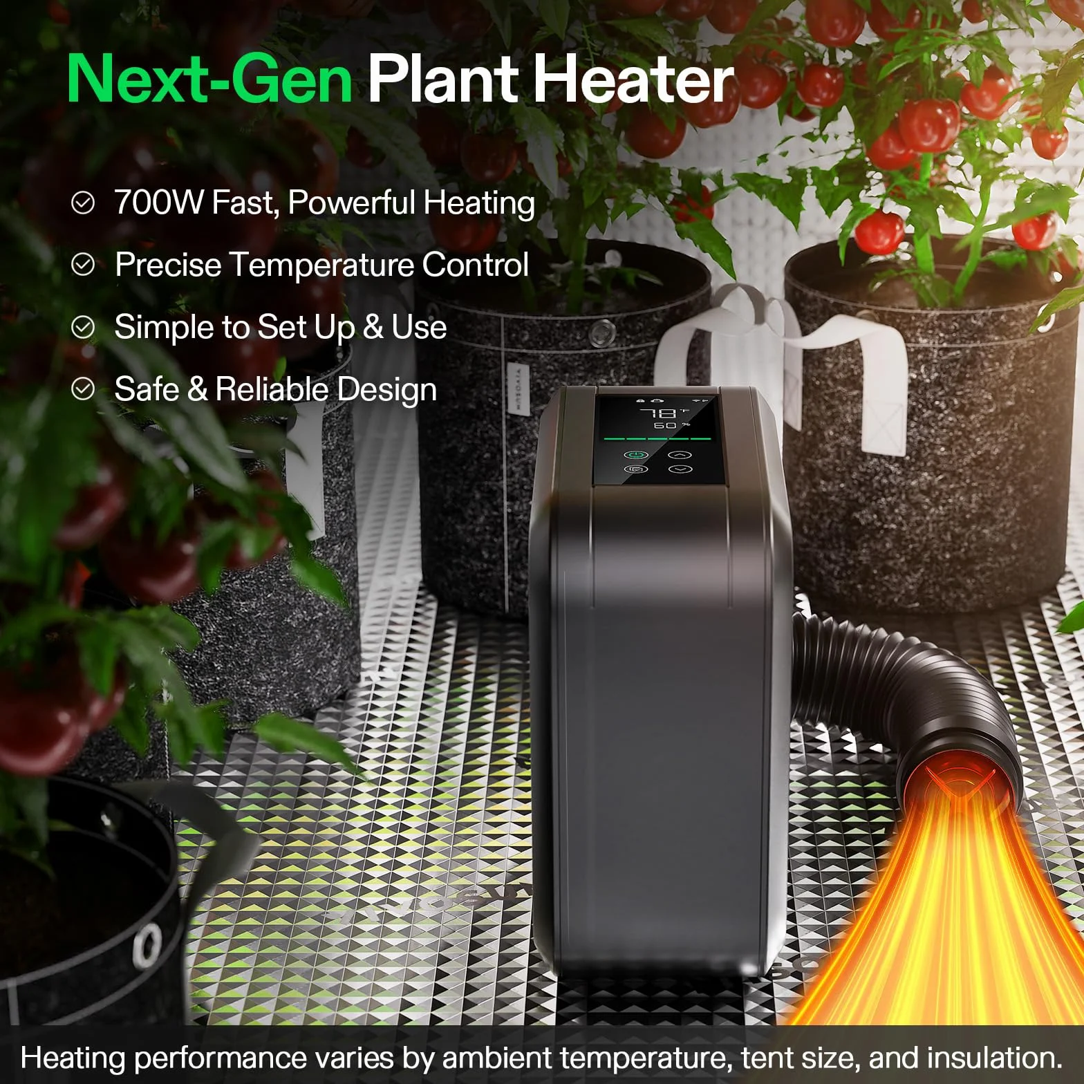 VIVOSUN AeroFlux Smart Grow Tent Heater 700 W PTC z termostatem monitorowanie VPD sterowanie aplikacją