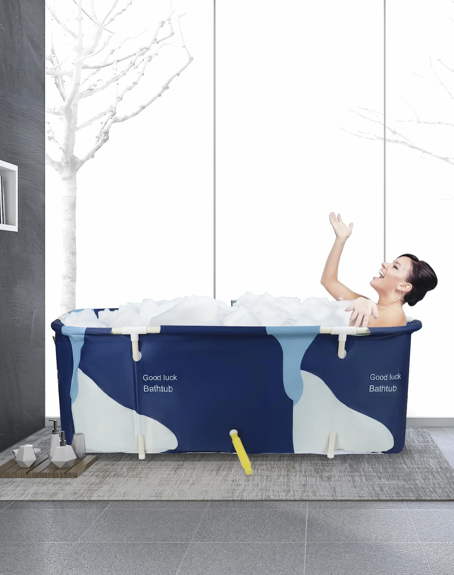 QWORK® Duża przenośna wanna 140 cm x 60 cm x 55 cm, składana plastikowa wanna dla dorosłych, wanna spa, do kąpieli w domu