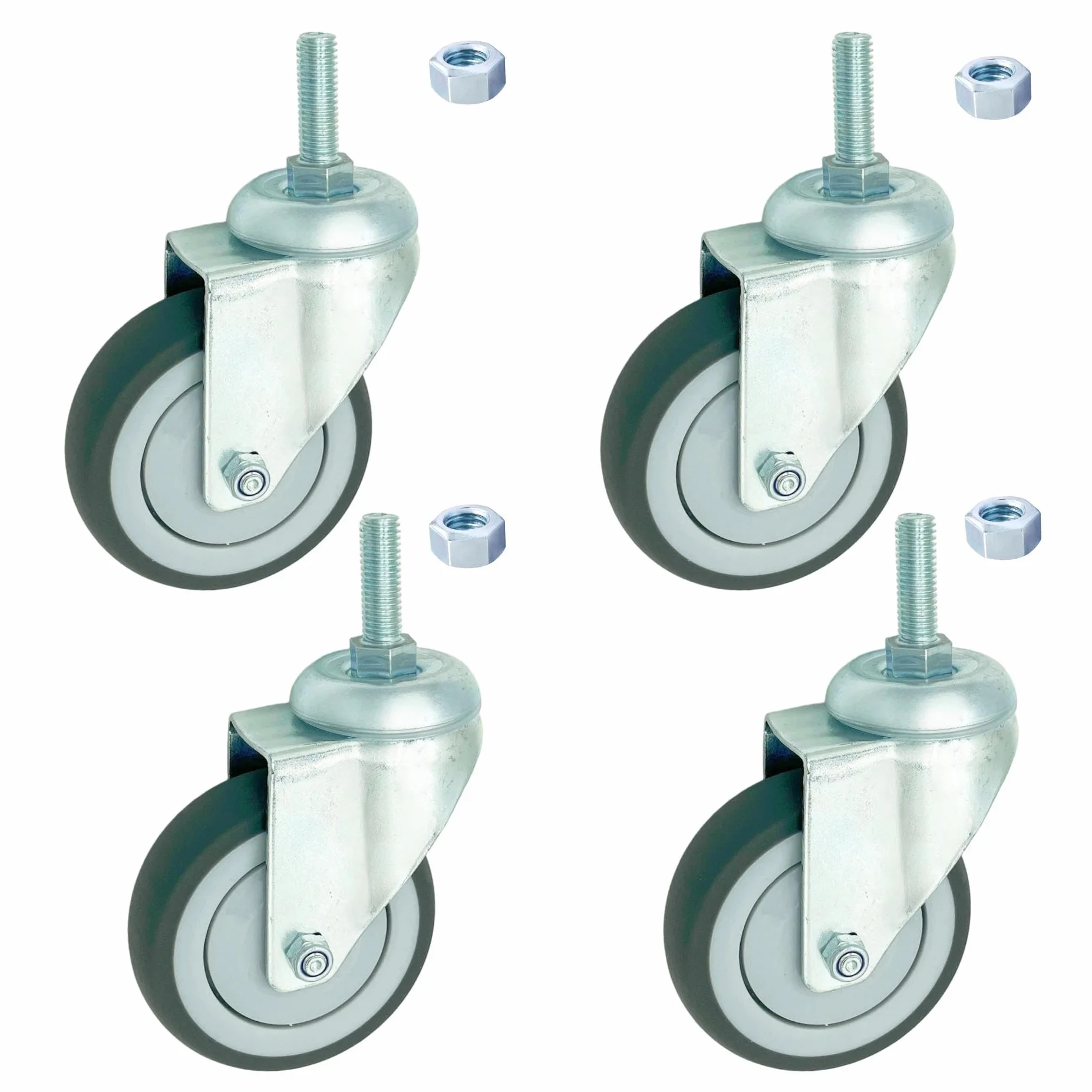 4-calowe kółka obrotowe o dużej wytrzymałości, 1/2" x 13-1-1/2, zestaw 4 kółek z trzpieniem gwintowanym, koła gumowe TPR do szpitali, laboratoriów, mebli i restauracji