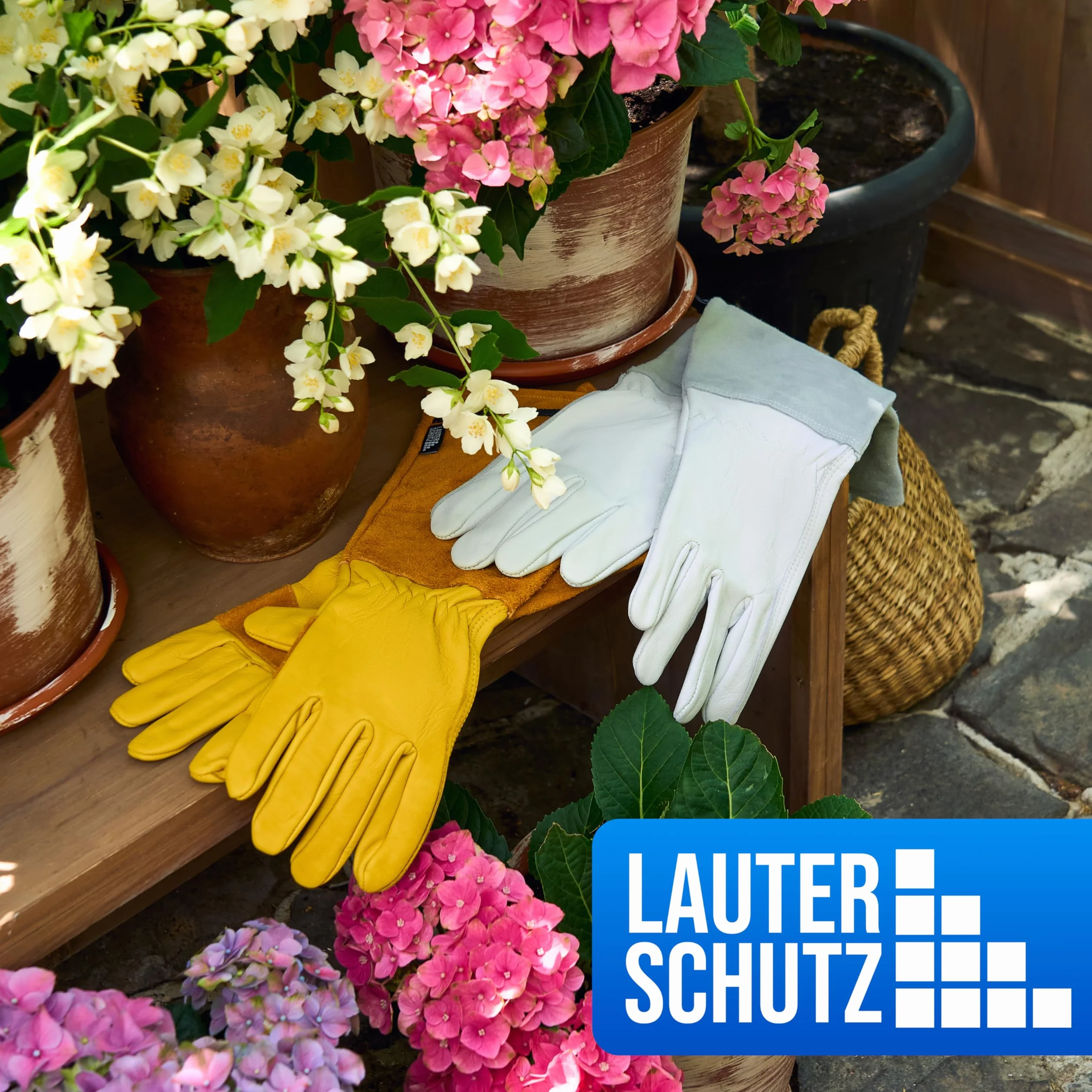 LAUTER SCHUTZ ® Rękawice ze skóry bydlęcej zabezpieczone przed kolcami – ze szwem na plecach zapewnia swobodę ruchów i komfort (rozmiar M, żółte)
