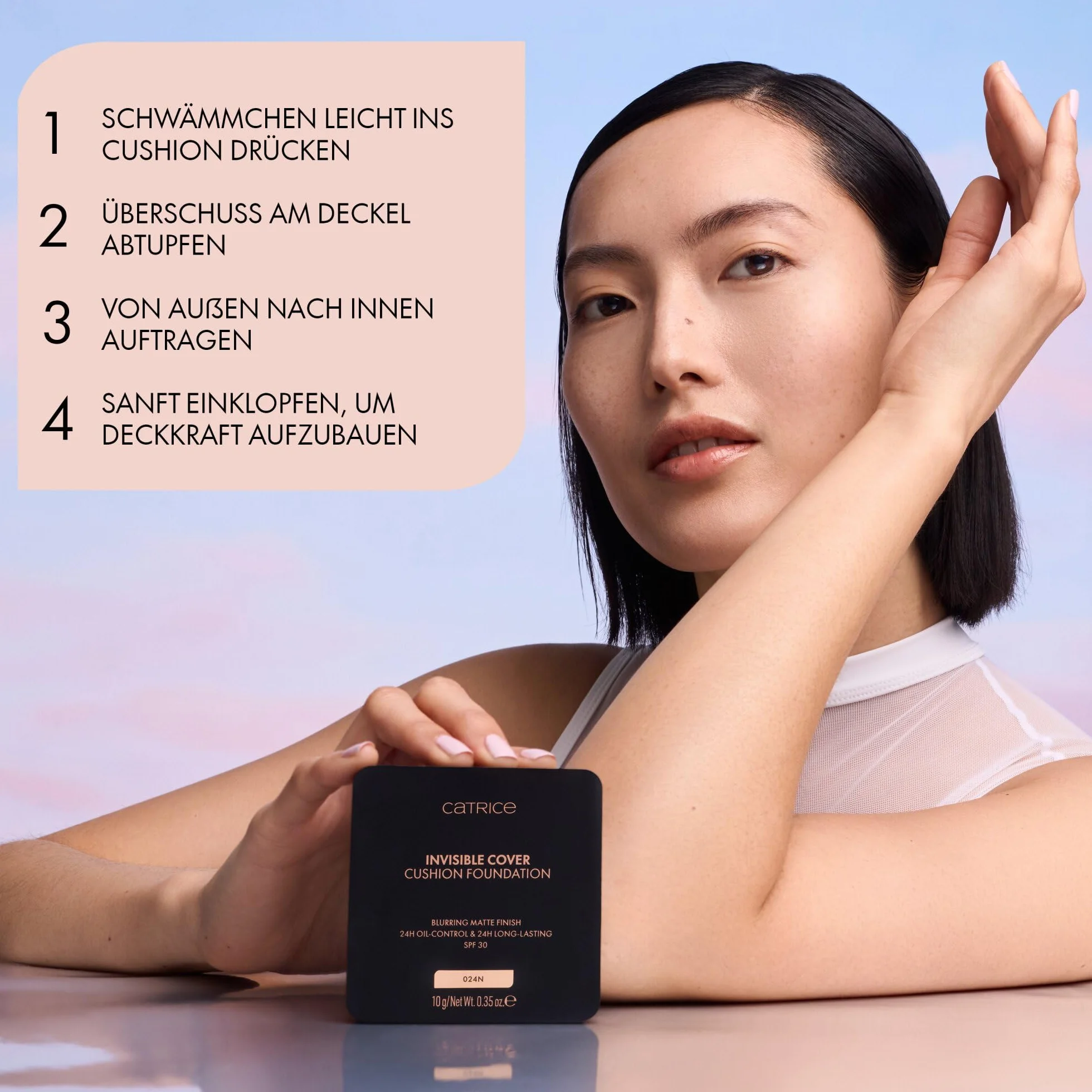 Catrice Podkład w poduszeczce Invisible Cover, długotrwały, matujący, wygładzanie, naturalny, matowy (10g)