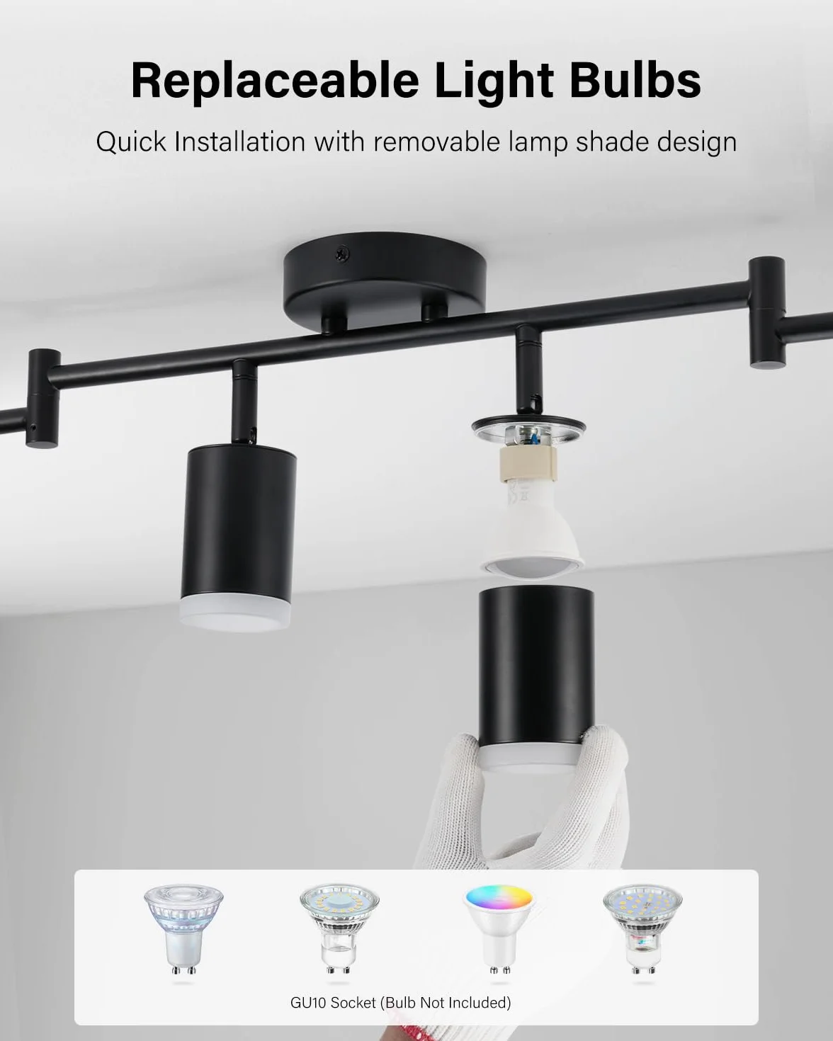 Leselux Lampa sufitowa LED Obrotowa, 6-kierunkowa regulowana oprawa sufitowa z podstawą GU10, nowoczesna matowa czarna lampa punktowa do kuchni, sypialni, salonu, lampa nie jest dołączona