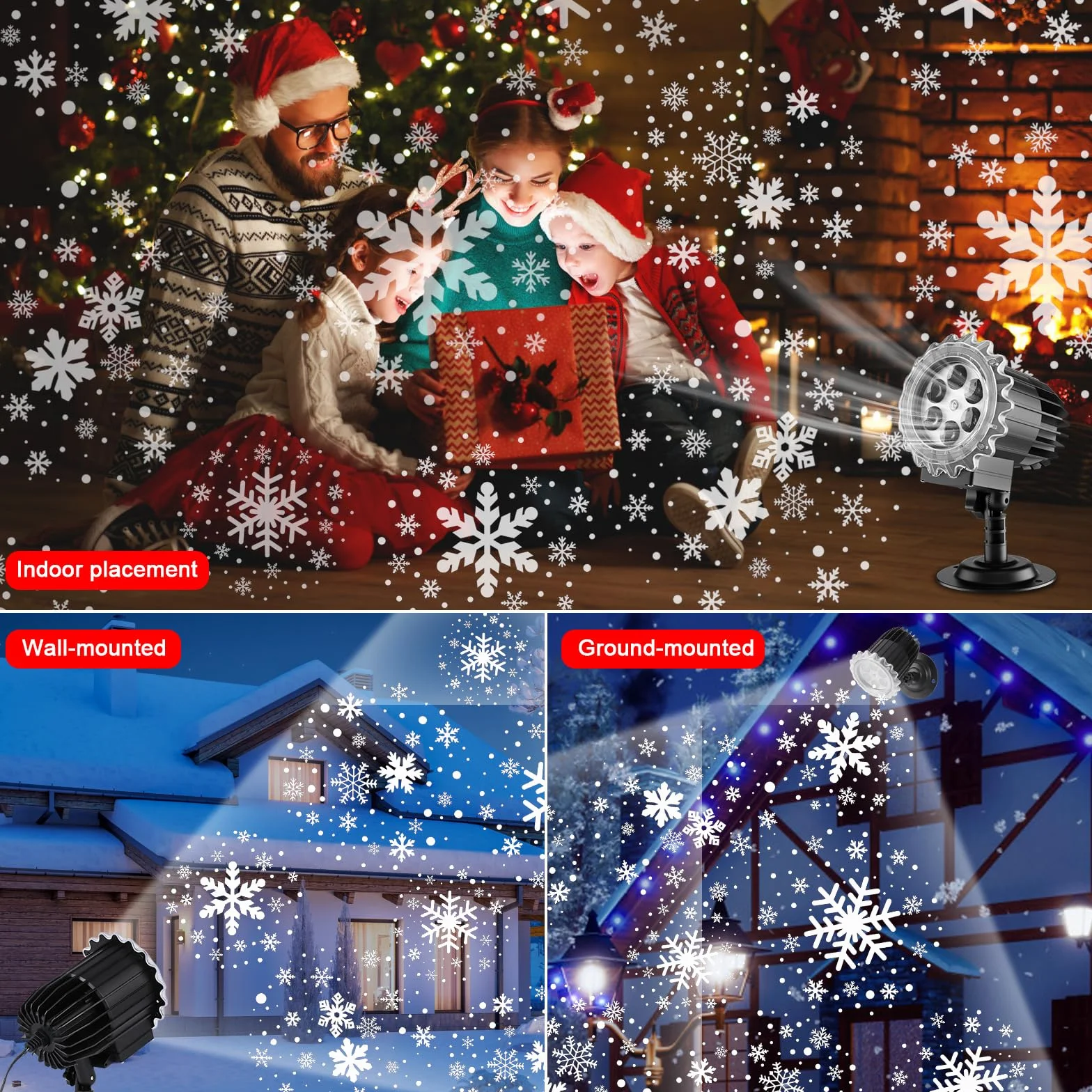 GuKKK Lampa projektorowa płatek śniegu na zewnątrz, projektor LED Boże Narodzenie na zewnątrz, IP65 wodoodporny projektor bożonarodzeniowy z efektem świateł opadającego śniegu do dekoracji