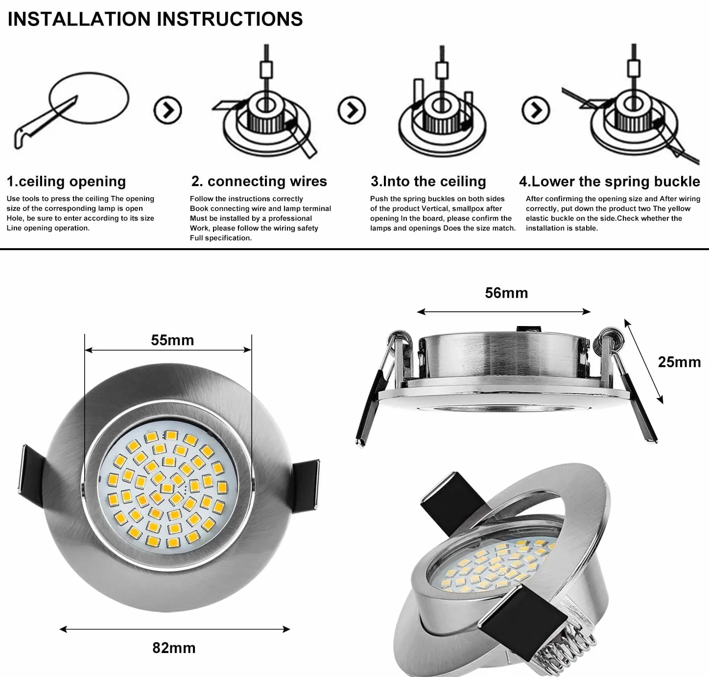 BAOMING Reflektor LED do zabudowy ściemnialnej 5 W, 550 lm, ciepła biel 6000 K, oświetlenie wpuszczane, 230 V do łazienki, salonu, kuchni, IP44, zestaw 6 sztuk