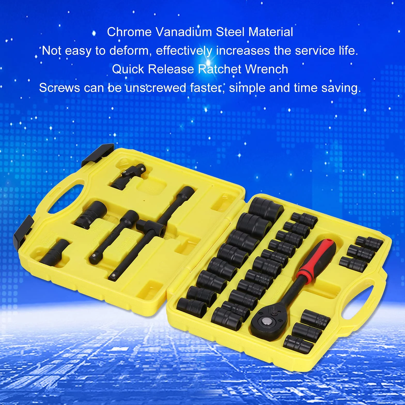 Yosoo Health Gear Zestaw Kluczy Nasadowych ze Stali Chromowo-wanadowej Zestaw Kluczy Nasadowych 1 2-calowa Grzechotka 8 do 32 Mm 72 Zęby Szybkozamykacz z walizką do Mechaniki Samochodowej