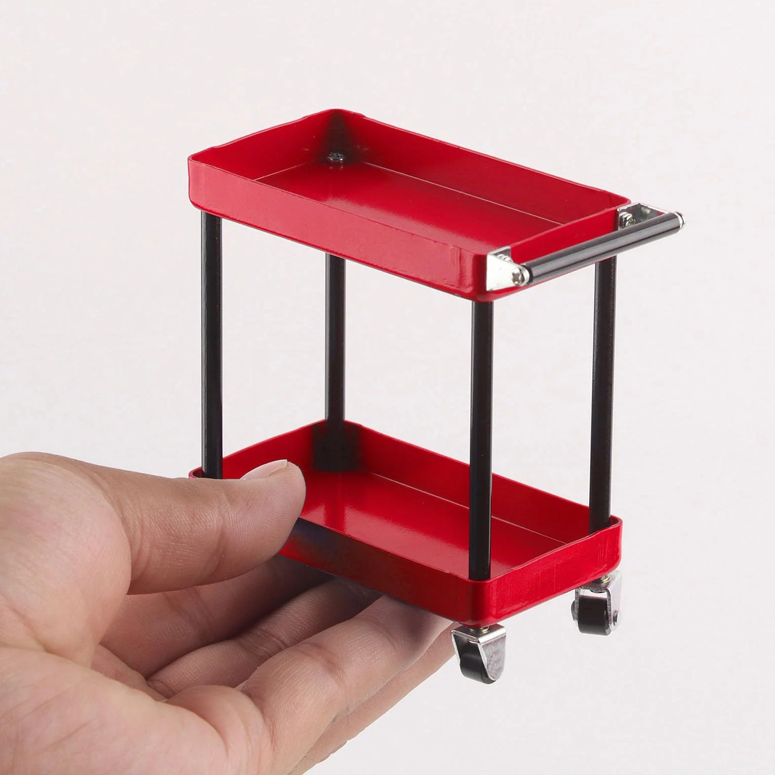 Mini wózek warsztatowy, 2-stopniowy wózek do przechowywania narzędzi, garaż warsztatowy, wózek warsztatowy, wózek narzędziowy RC, wózek narzędziowy, wózek do naprawy (czerwony)