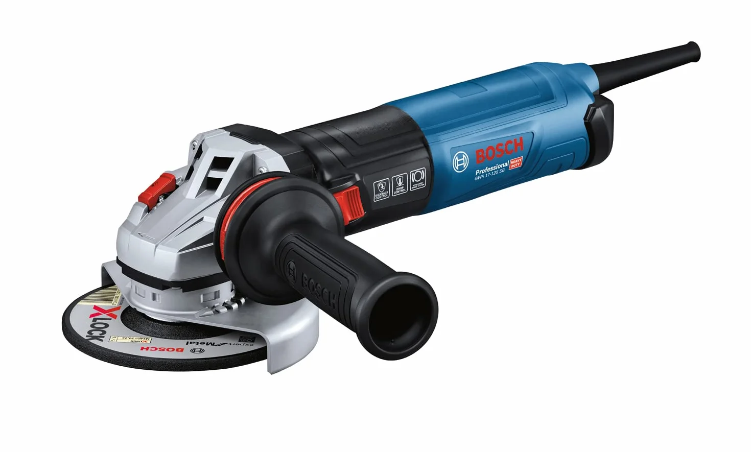 Bosch Professional Szlifierka kątowa GWS 17-125 SB (Ø tarczy 125 mm, moc 1 700 W, idealna do obróbki metalu i spawów, ze wstępnym wyborem prędkości obrotowej oraz inteligentnym hamulcem)