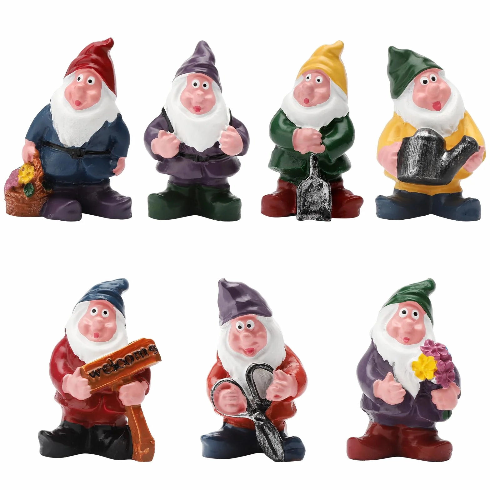 APOMOONS 7 miniaturowych krasnali ogrodowych, miniaturowe krasnale ogrodowe, zabawne miniaturowe miniaturowe krasnale ogrodowe, do użytku na zewnątrz, zabawne i świąteczne, akcesoria do dekoracji
