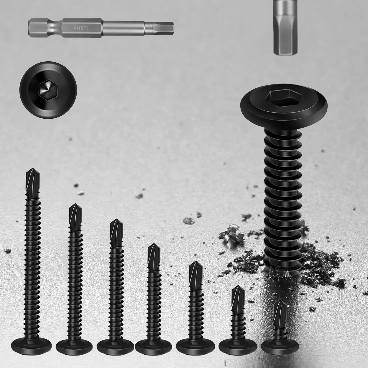 Dayalo 50 sztuk wkrętów do blachy, 5,5 x 25 mm, wkręty samogwintujące ze stali nierdzewnej, wkręty samowiercące, wkręty z łbem płaskim, z łbem sześciokątnym, czarne, z bitem