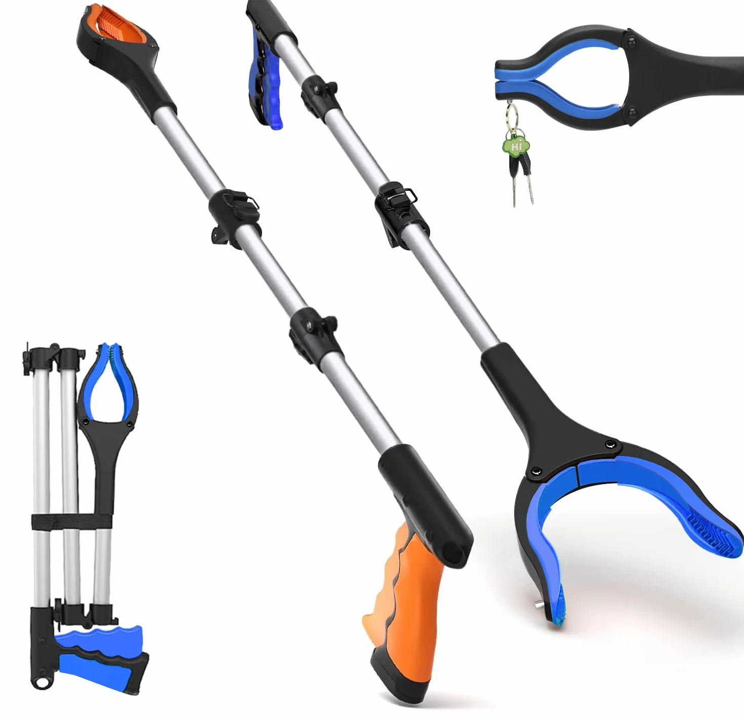 Wiseten 2 sztuki Zbieracze śmieci Grabber Stick, 110cm Składany chwytak do zbierania śmieci, przenośny chwytak dla osób starszych, chwytak z magnesem, chwytak dla dorosłych niepełnosprawnych