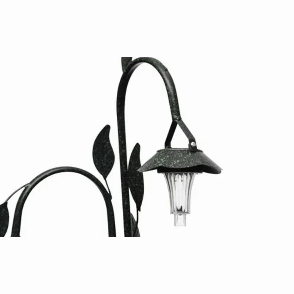 Lampa solarna wisząca z 4 donicami, matami z włókna kokosowego i żeliwną ramą – dekoracja ogrodowa na balkon, taras i do ogrodu z automatycznym oświetleniem LED o zmierzchu.