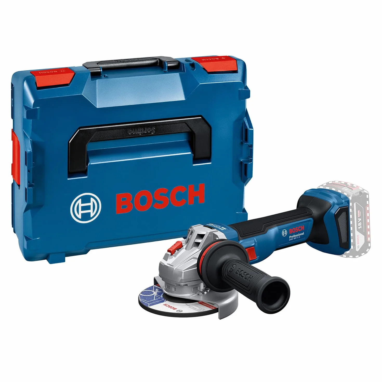 Bosch Professional 18 V firmy Bosch: akumulatorowa szlifierka kątowa GWS 18V-11 S (Ø tarczy 125 mm, walizka L-BOXX)