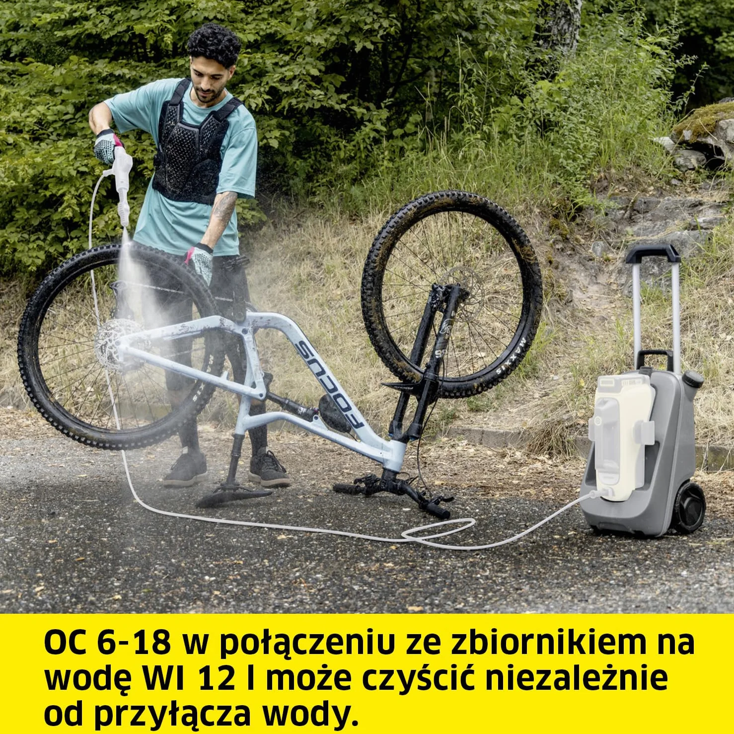 Kärcher zbiornik na wodę WT 12 l, duże koła i aluminiowy teleskopowy uchwyt, szczelna konstrukcja, oryginalny dodatek do myjki terenowej Kärcher OC 6-18