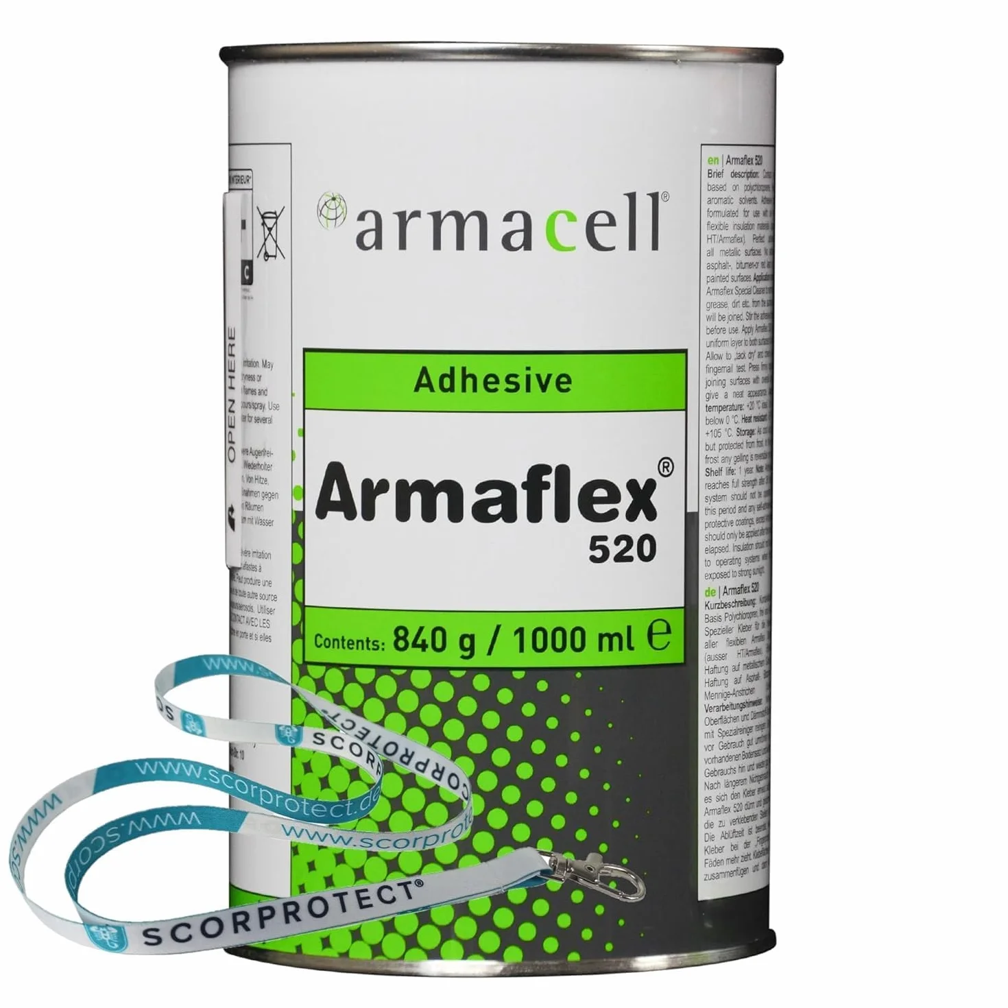 Armaflex armacell 520 klej do płyt kauczukowych i węży, puszka 1,0 l + smycz na klucze Scorprotect®