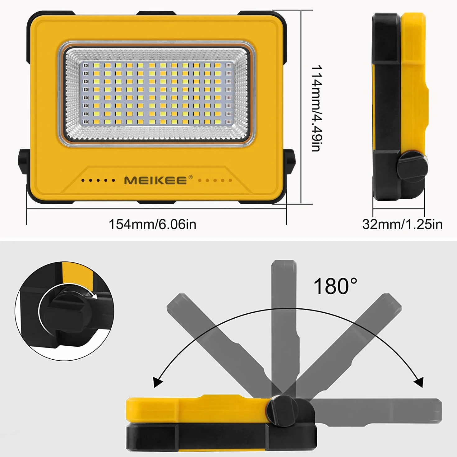 Lampa LED do ładowania, MEIKEE reflektor LED 60 W, super jasny, przenośny, 12000 mAh, ładowany przez USB i energię słoneczną, 16 trybów magnetycznego światła roboczego, latarnia na kemping, na plac