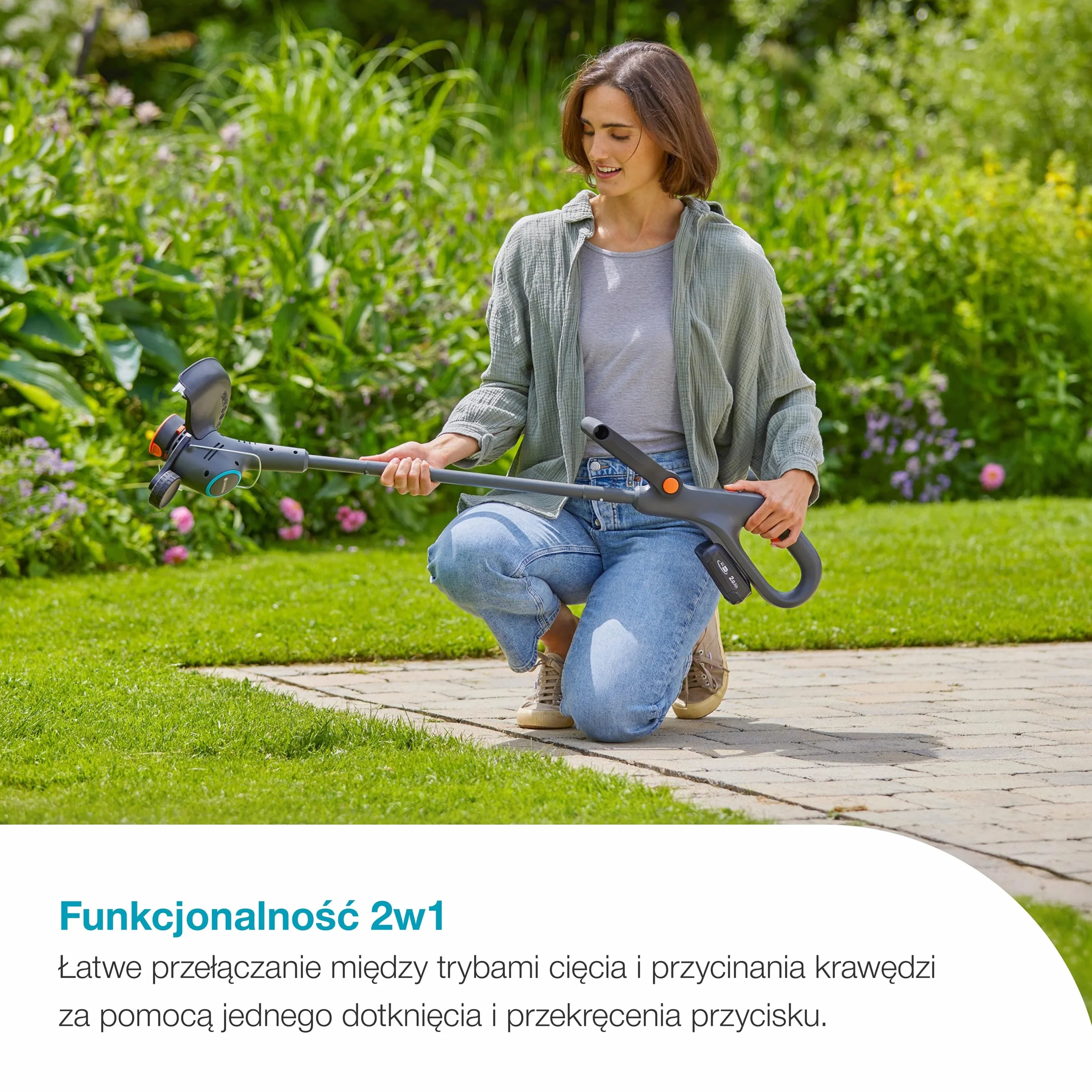 Gardena EasyTrim 25/18 V Solo akumulatorowa podkaszarka do trawy, funkcja 2 w 1, lekka i ergonomiczna, idealna do precyzyjnych krawędzi (14704-55)