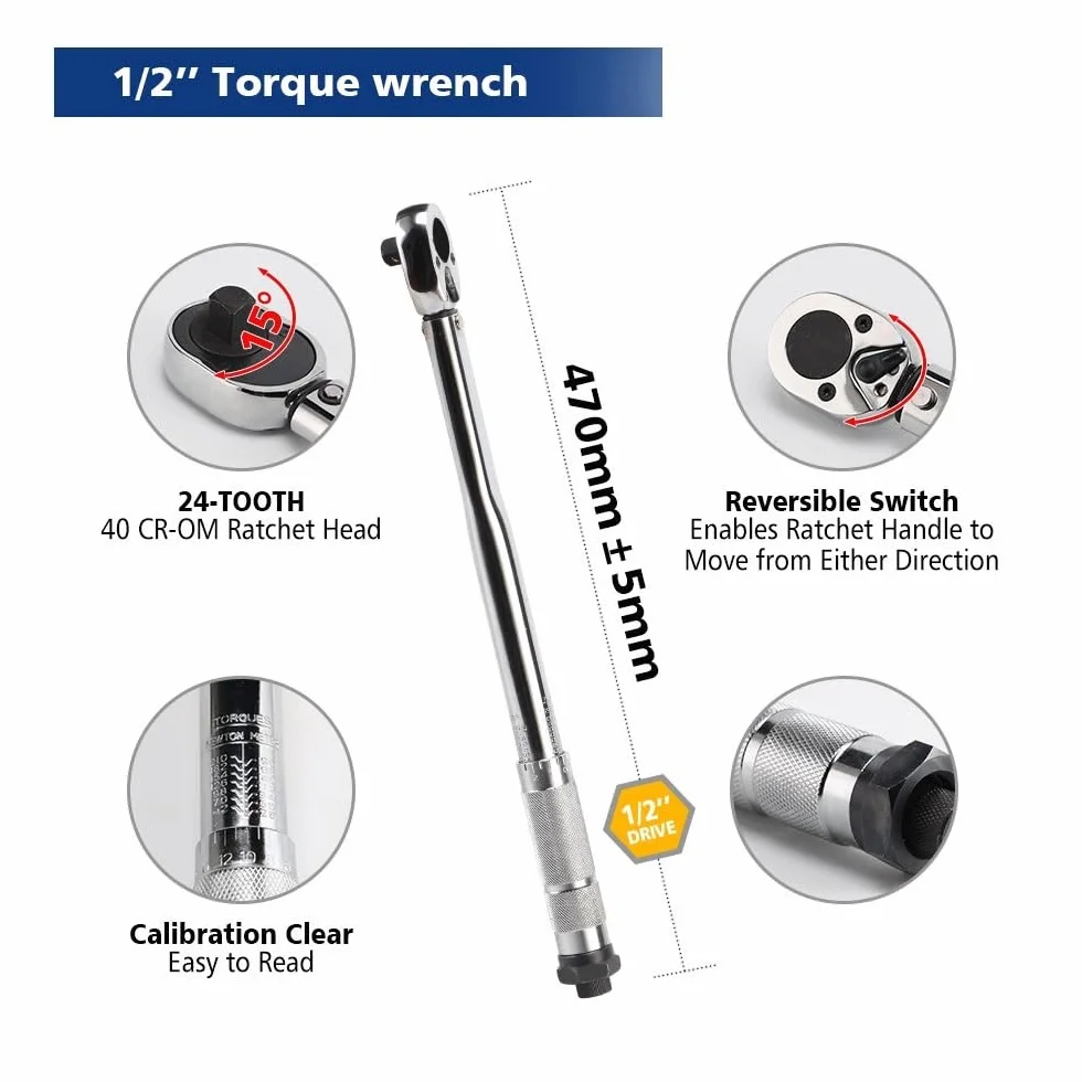 Telescopic Ratchet Wstępnie ustawiony klucz dynamometryczny Napęd 1/2 cala 28-210N.m Narzędzie ręczne do naprawy motocykli samochodowych mały klucz dynamometryczny